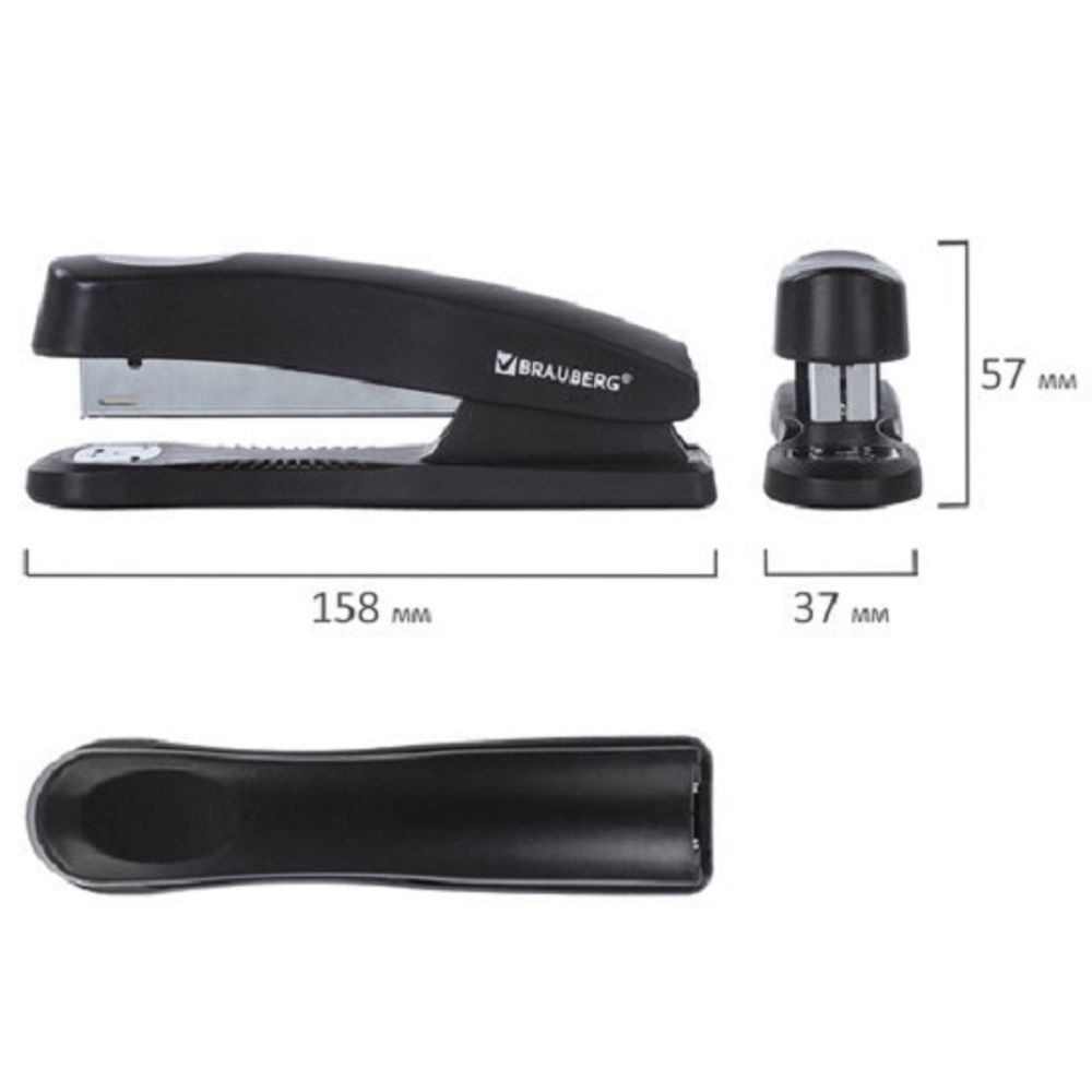 Степлер №24, Brauberg Standard+, до 30л, пластиковый корпус, полнозагрузочный, черный