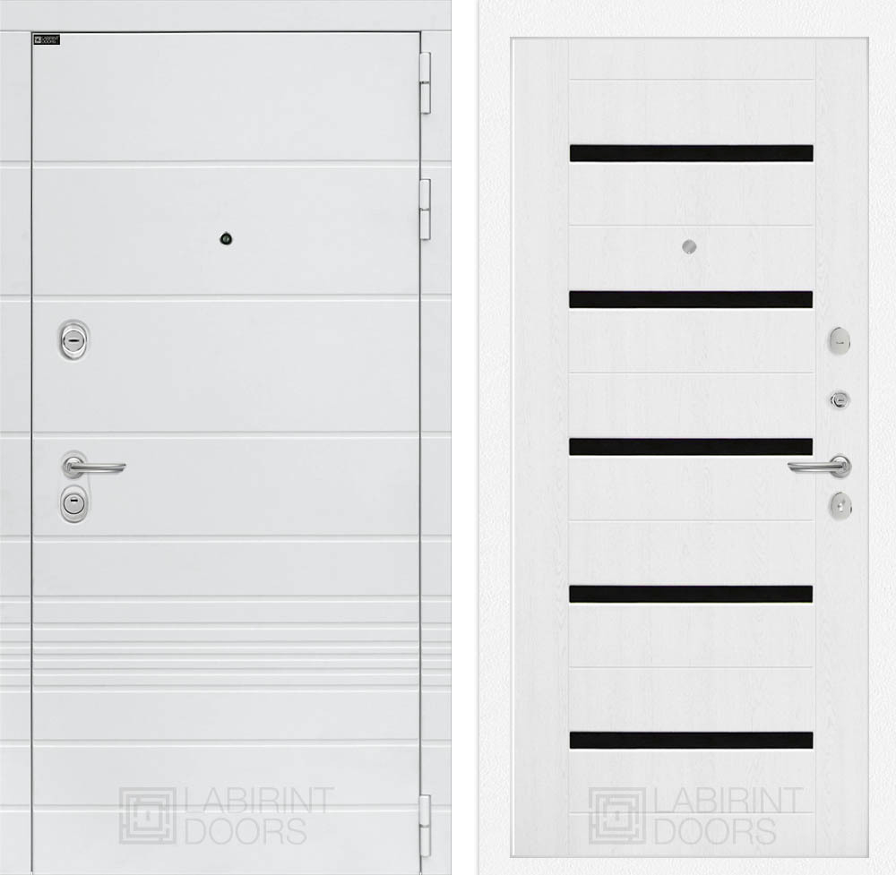 Дверь входная Лабиринт Трендо 01 - Белое дерево, стекло черное металлическая