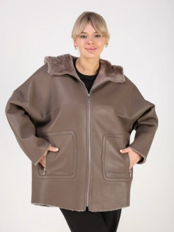 Дубленка зимняя натуральная с капюшоном оверсайз