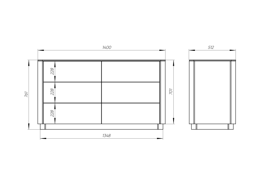 Комод Tammi 6 ящиков ширина 140 см (черный)