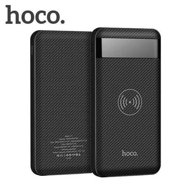 Внешний аккумулятор 2 USB с беспроводной зарядкой Qi, Hoco J11 Wireless Charger 10000 mah, черный