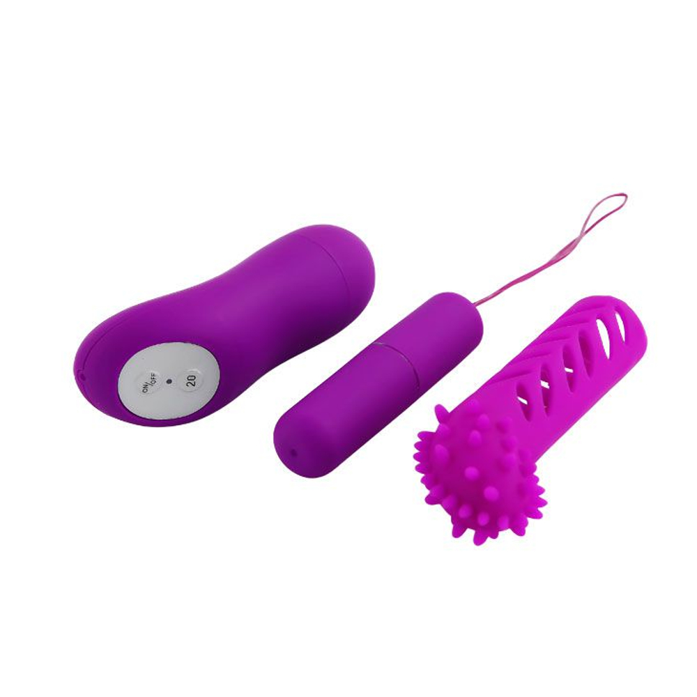 Лиловый вибратор MAGIC X20 с насадкой и пультом ДУ - 10 см. (Цвет: лиловый)