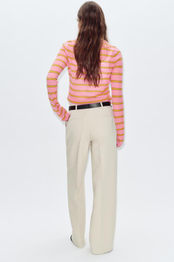 ZARA ПРЯМЫЕ БРЮКИ С ЗАЩИПАМИ И РЕМНЕМ, КОСТЯНОЙ