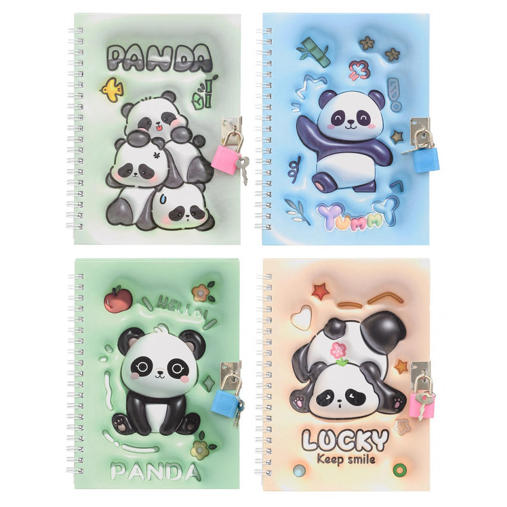 Блокнот детский Basir на замке, формат А6, серия "Панда", цветная обложка, 48 листов, размер 18*13 см