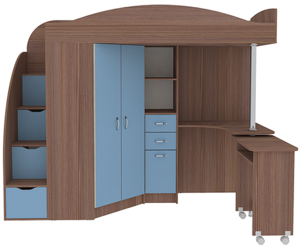 Кровать-чердак КарИВи Юниор 4 Бодего Темный Светло-синий, голубой