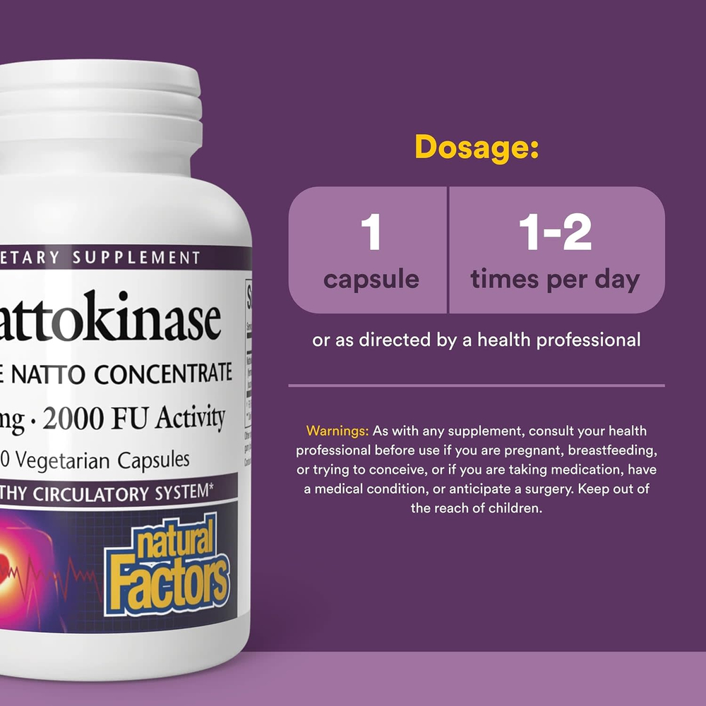 Natural Factors, наттокиназа, 100 мг, 60 вегетарианских капсул