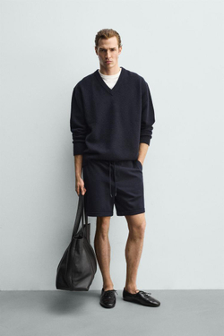 ZARA ШОРТЫ REGULAR FIT COMFORT, МОРСКОЙ СИНИЙ МЕЛАНЖ