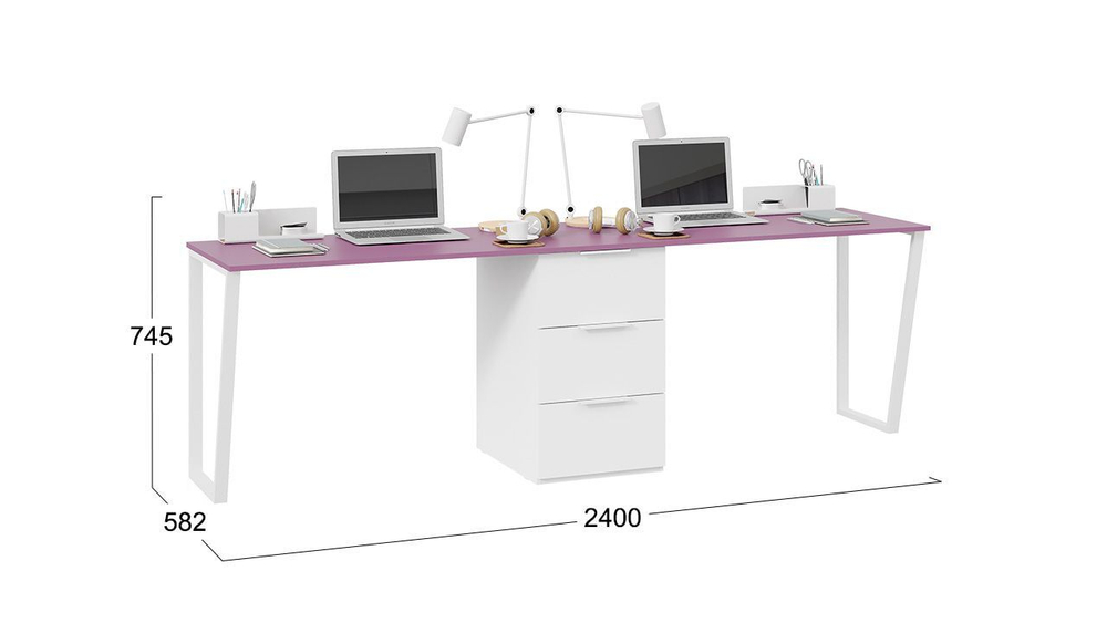 Стол письменный Порто41, с ящиками, белый/фиолетовый,2x75,1 см