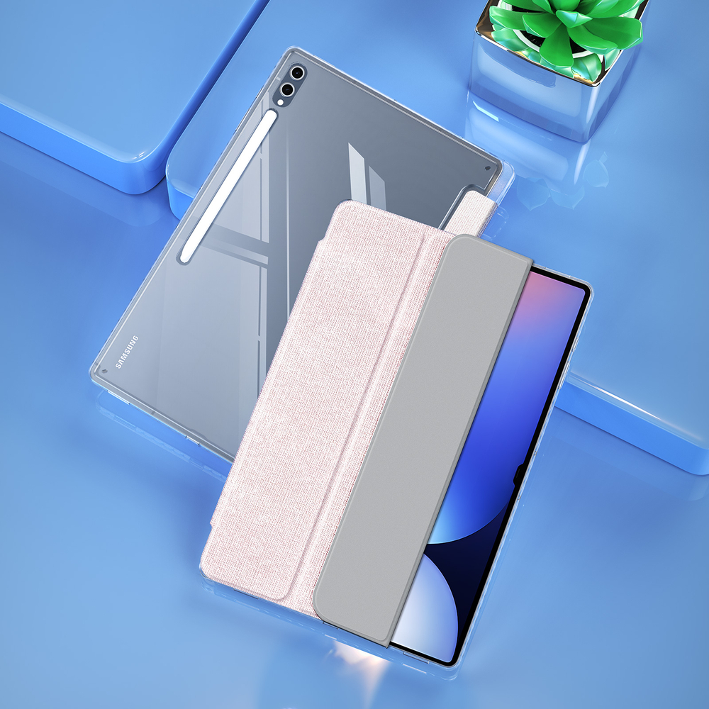 Чехол книжка розового цвета от Dux Ducis для Samsung Galaxy Tab S9 Ultra, Tab S10 Ultra и Tab S8 Ultra, серия Unid Series Case, с держателем стилуса и функцией автоматического перехода в спящий режим