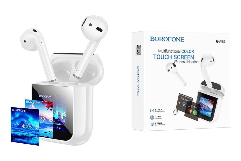 Беспроводные наушники TWS BOROFONE BW86 c LCD дисплеем (белый)