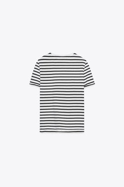 ZARA ФУТБОЛКА ИЗ ТКАНИ С ЭФФЕКТОМ ПОТЕРТОСТИ, ПОЛОСКИ