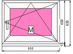 Пластиковое окно 600 х 800 ТермА Эко с поворотно - откидной створкой + Москитная сетка