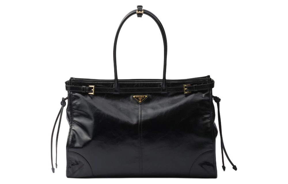 PRADA Bonnie Cow Leather One Shoulder Briefcase Large Women"s Black