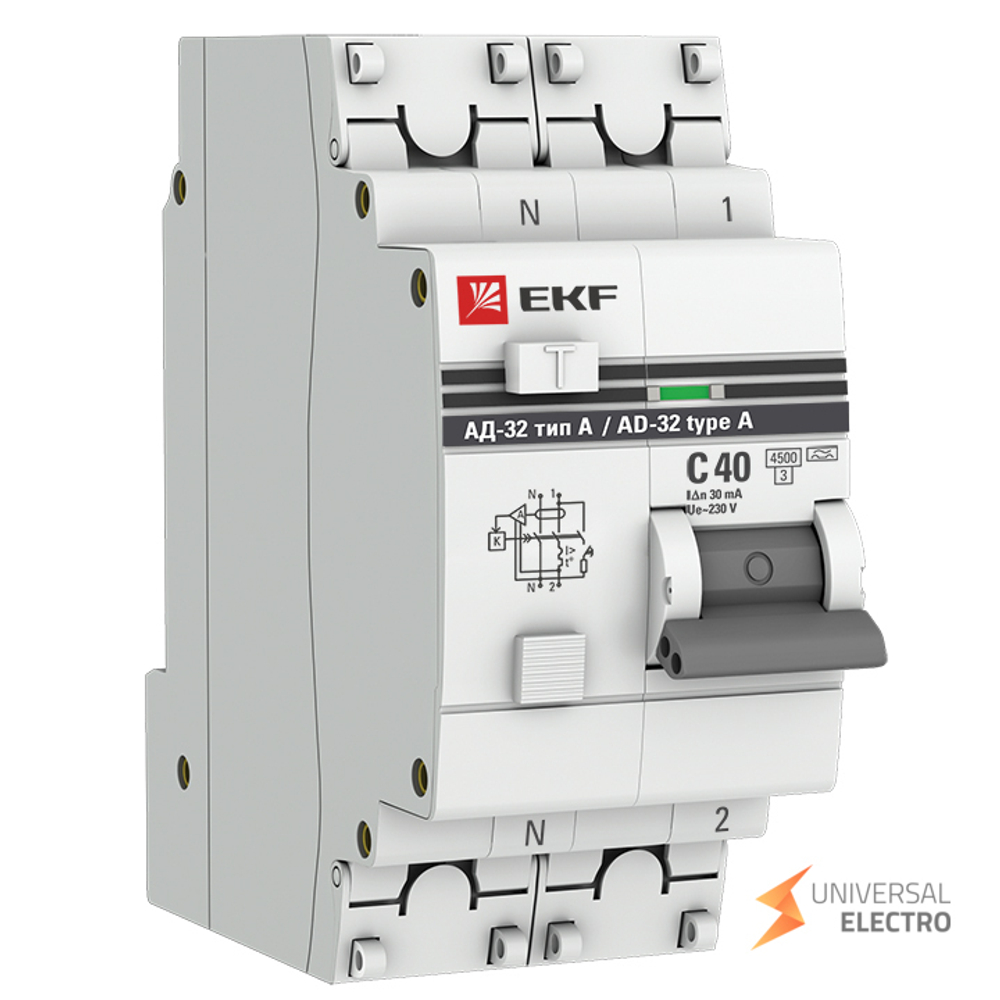 Дифференциальный автомат АД-32 1P+N 40А/30мА (тип А) EKF PROxima