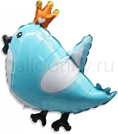 Шар (24''/61 см) Фигура, Птичка в короне, Голубой, 1 шт.