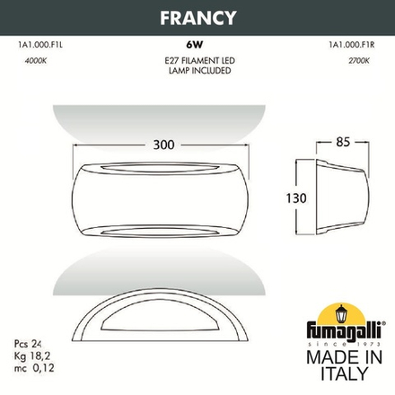 Уличное бра FUMAGALLI FRANCY 1A1.000.000.WYF1R