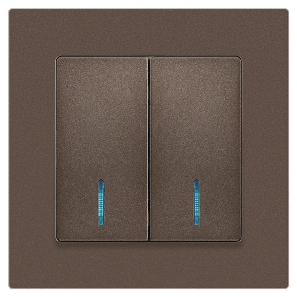 Выключатель Intro Accent 6-105-08 двойной с подсветкой, 10А-250В, IP20, СУ, AL/CU, бронза | Intro