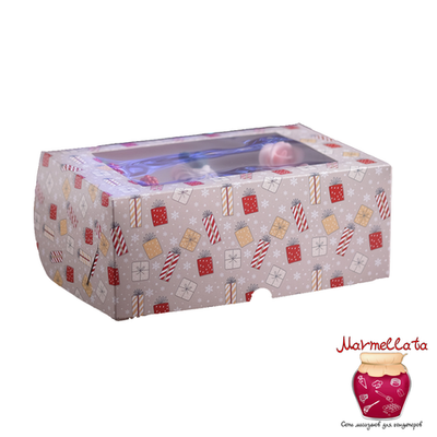 Упаковка для капкейков "Подарки" с окном, 6 ячеек