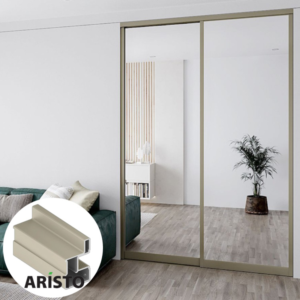 Дверь-купе ARISTO YOTA, зеркало, профиль шампань матовая