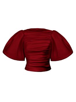 Блуза драпированная из шелка с объемными рукавами