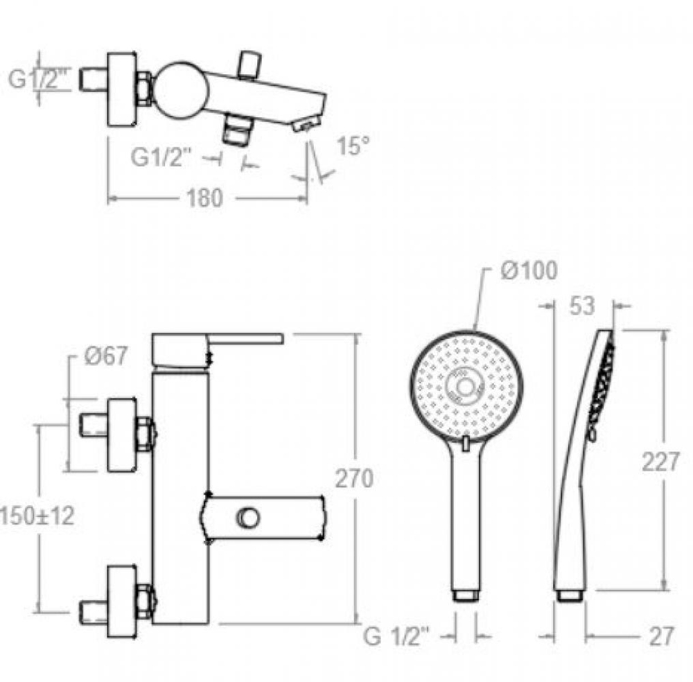 Смеситель для ванны с душевым комплектом DRAKO 3305T3