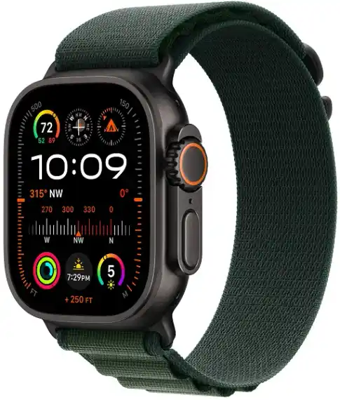 Apple Watch Ultra 2 (2024) GPS + Cellular, 49 мм, корпус из титана, ремешок Alpine (S) цвета Dark Green (темно-зеленый) MX4Q3