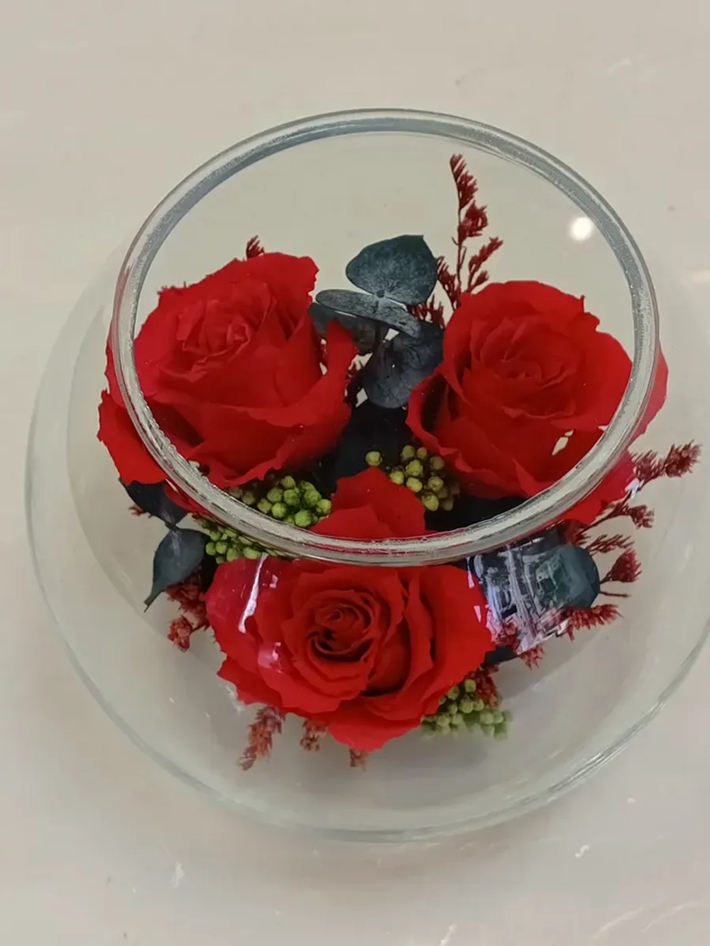 натуральные кустовые розы в стекле, вакуум
