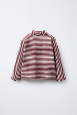 ZARA ТОП С ВОРОТНИКОМ-СТОЙКОЙ, КРАСНАЯ ПОЛОСКА