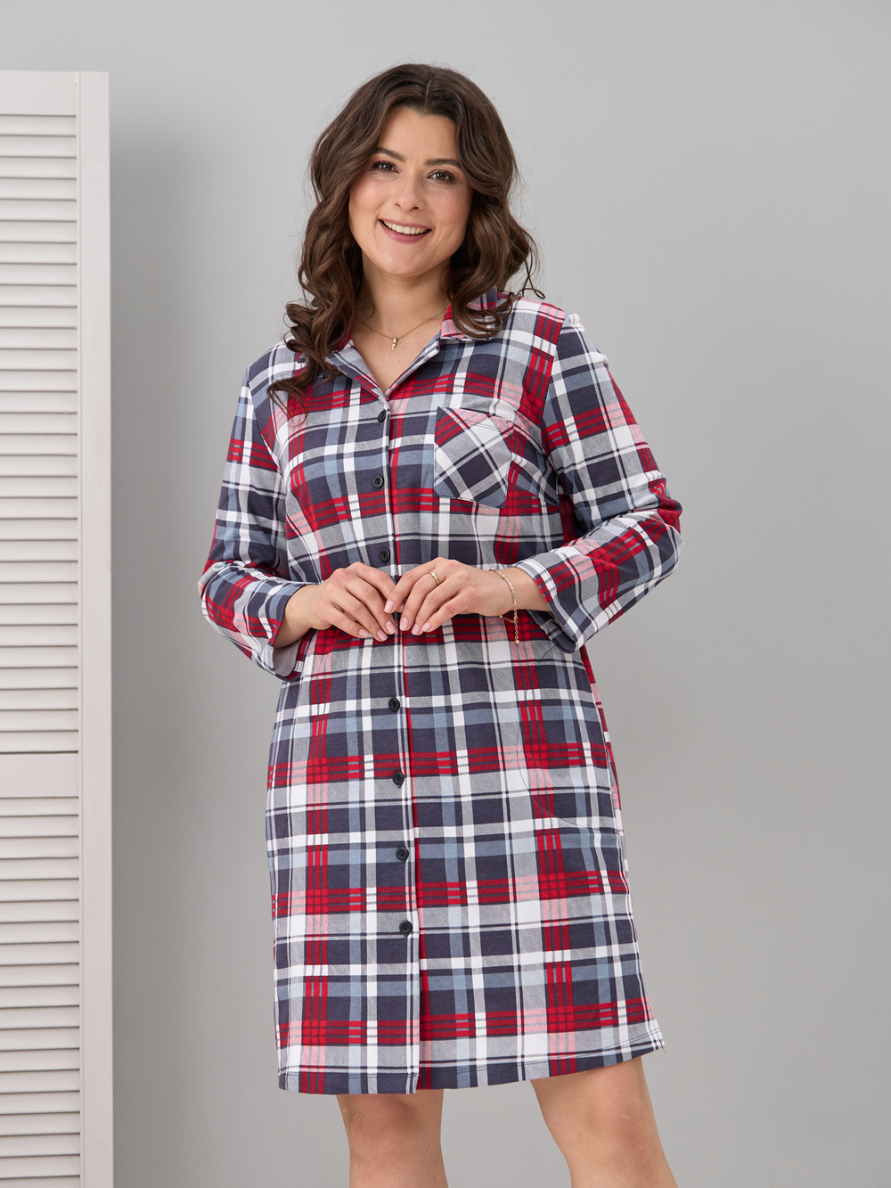 Туника Д-119/клеткаграфит-белокрасная