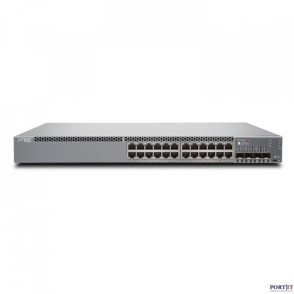 Сетевое оборудование Juniper EX3400-24T-DC в составе EX3400 24-port 10/100/1000BaseT, 4 x 1/10G SFP/
