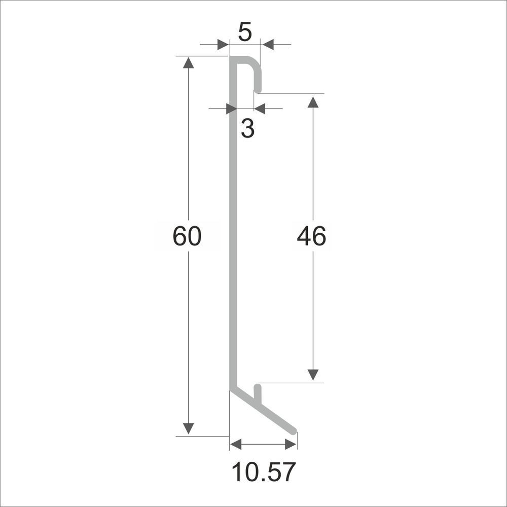 Алюминиевый плинтус для ковролина 60мм ПО-194 серебро матовое 2700 мм