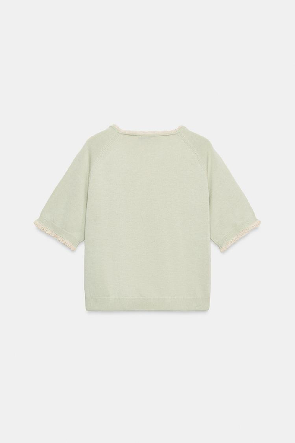 ZARA КАРДИГАН С БАНТОМ И КРУЖЕВОМ, ПАСТЕЛЬНО-ЗЕЛЕНЫЙ