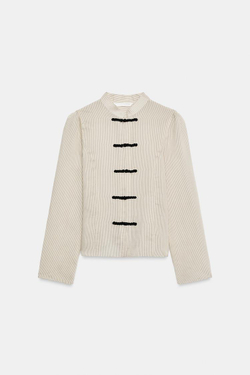 ZARA РУБАШКА В ПОЛОСКУ С НАВЕСНЫМИ ПЕТЛЯМИ — ZW COLLECTION, ЭКРЮ/ЧЕРНЫЙ