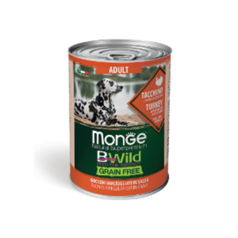 Влажный корм Monge Dog BWild GRAIN FREE для взрослых собак, из индейки с тыквой и кабачками, консервы 400 г - 24 шт