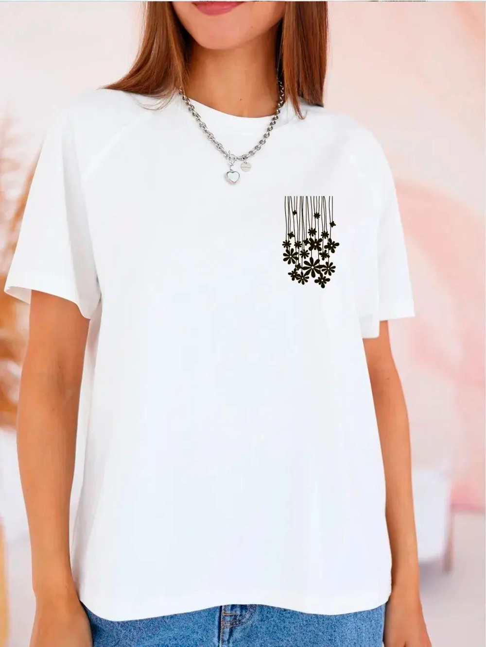 Футболка больших размеров с принтом цветы