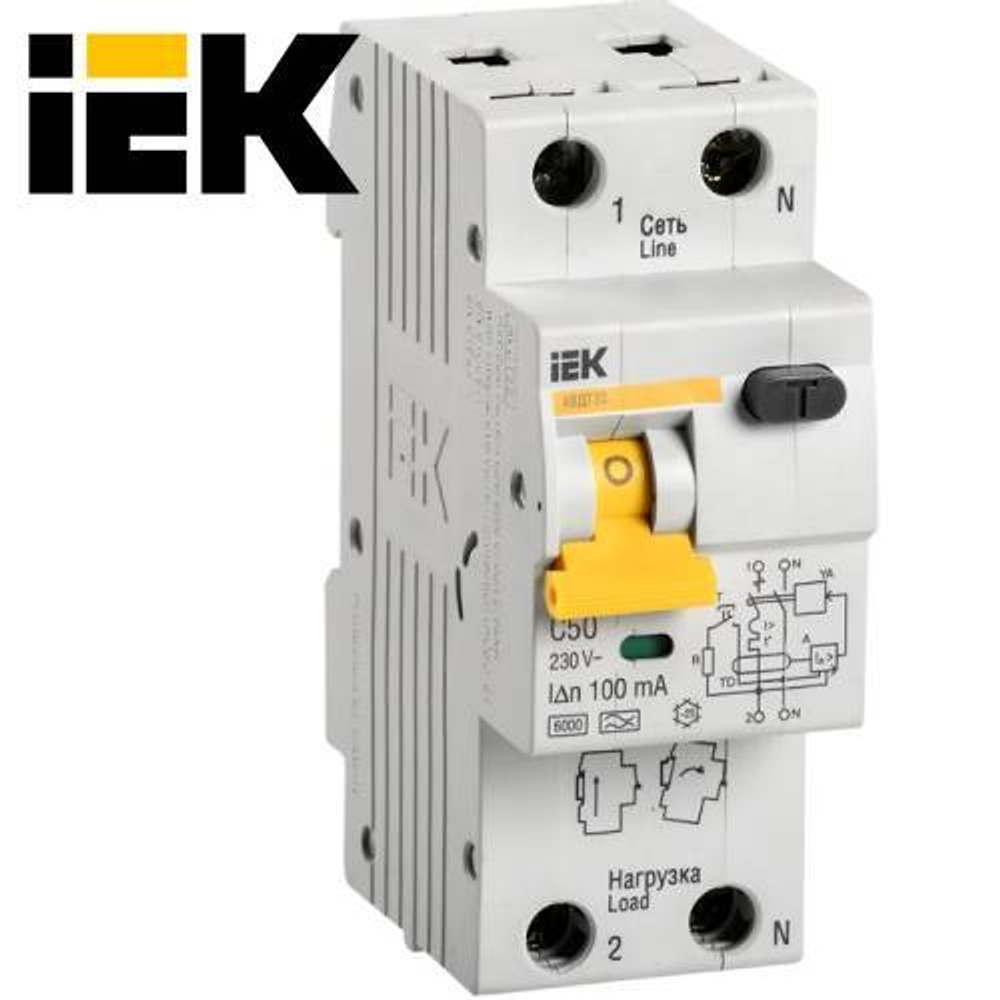Дифференциальный автоматический выключатель 2/50 А 100ма IEK (АВДТ32)