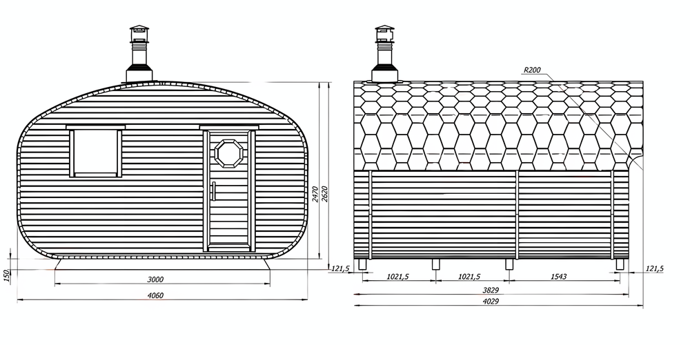 БАНЯ-КВАДРО ОВАЛБОЧКА ЭКО 4Х4 3 ПОМЕЩЕНИЯ