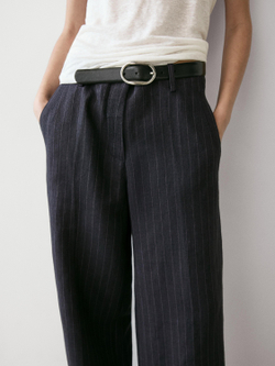 Massimo Dutti Широкие льняные брюки в тонкую полоску, темно-синий