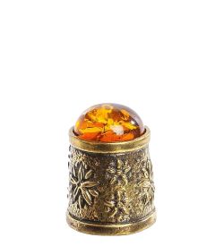 AM- 629 Наперсток «Хризантема» (латунь, янтарь)