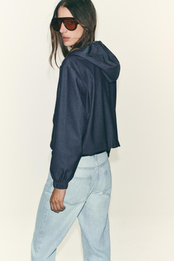 ZARA КУРТКА-БОМБЕР С КАПЮШОНОМ, ИНДИГО