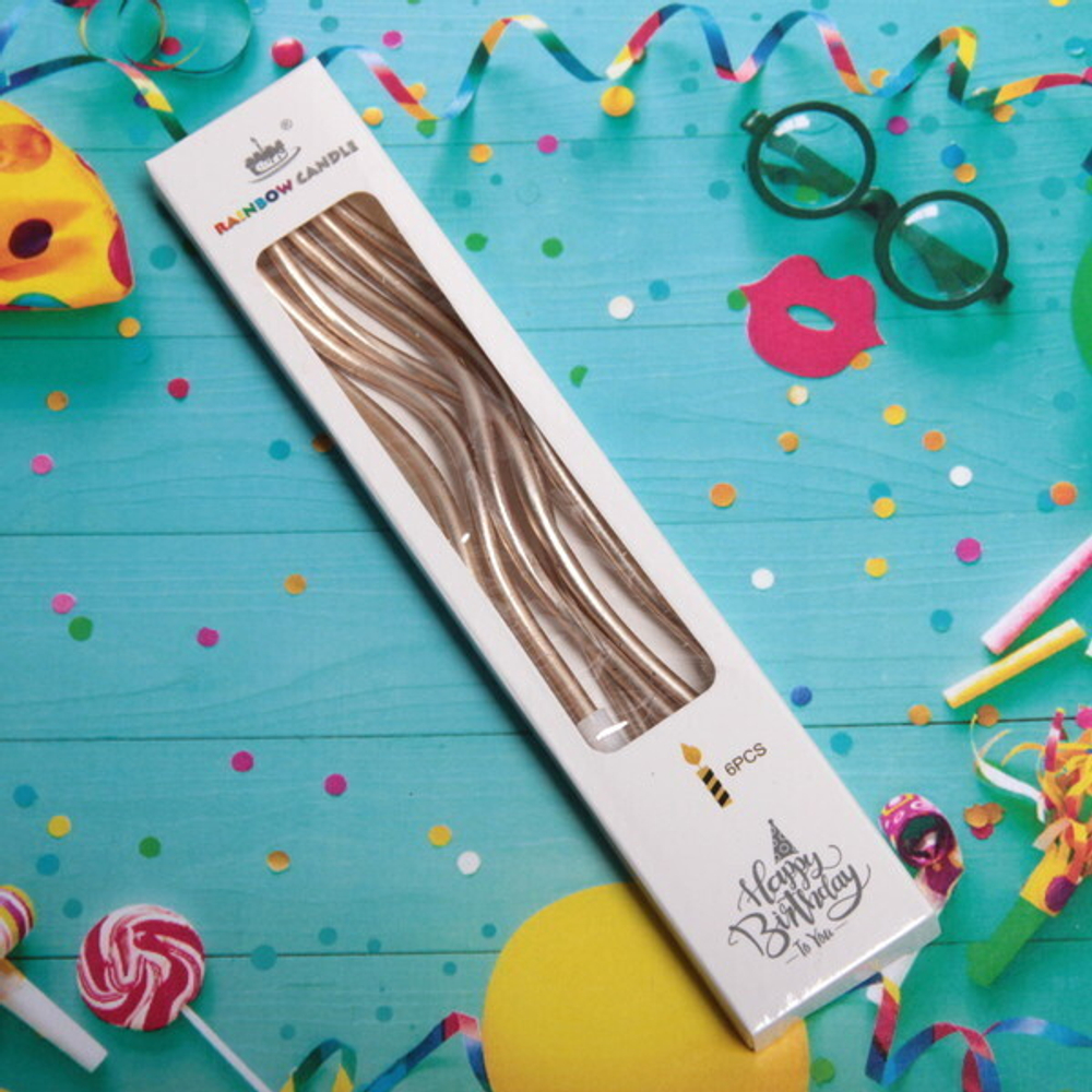 Свечи для торта «Глянцевая волна» 6 шт. 13 см, шампань