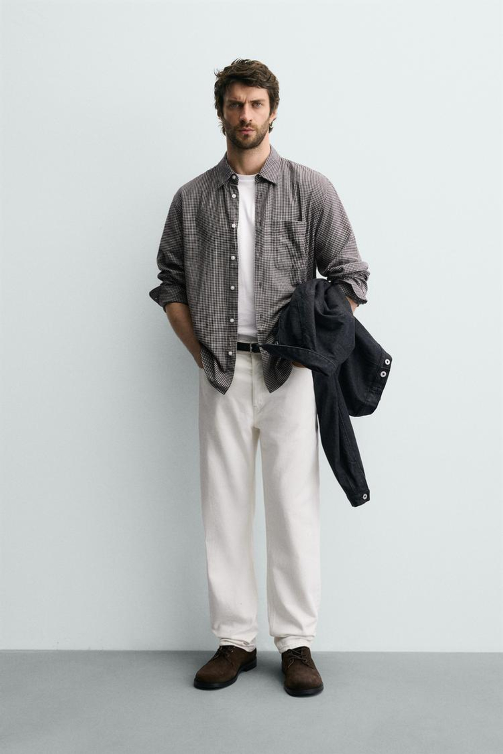 ZARA РУБАШКА С ФЛАНЕЛЕВОЙ ОТДЕЛКОЙ, КОРИЧНЕВЫЙ/ЭКРЮ