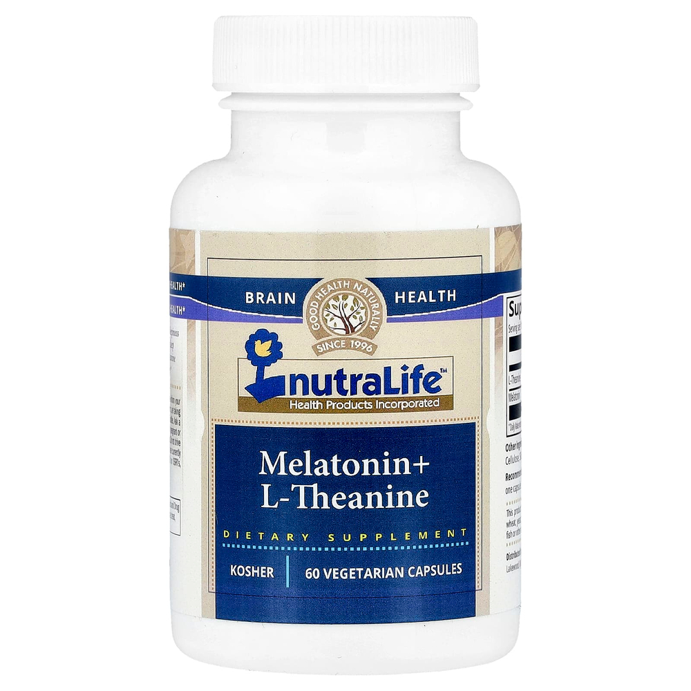 NutraLife, мелатонин и L-теанин, 60 вегетарианских капсул