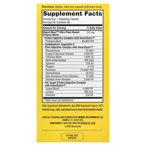 Renew Life, DigestMore™ Ultra, ферменты растительного происхождения, 90 вегетарианских капсул
