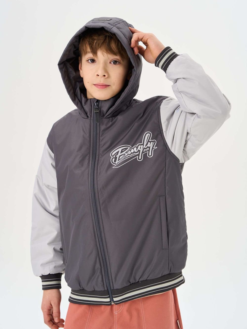 Бомбер с капюшоном "Графит" утепленный 7+