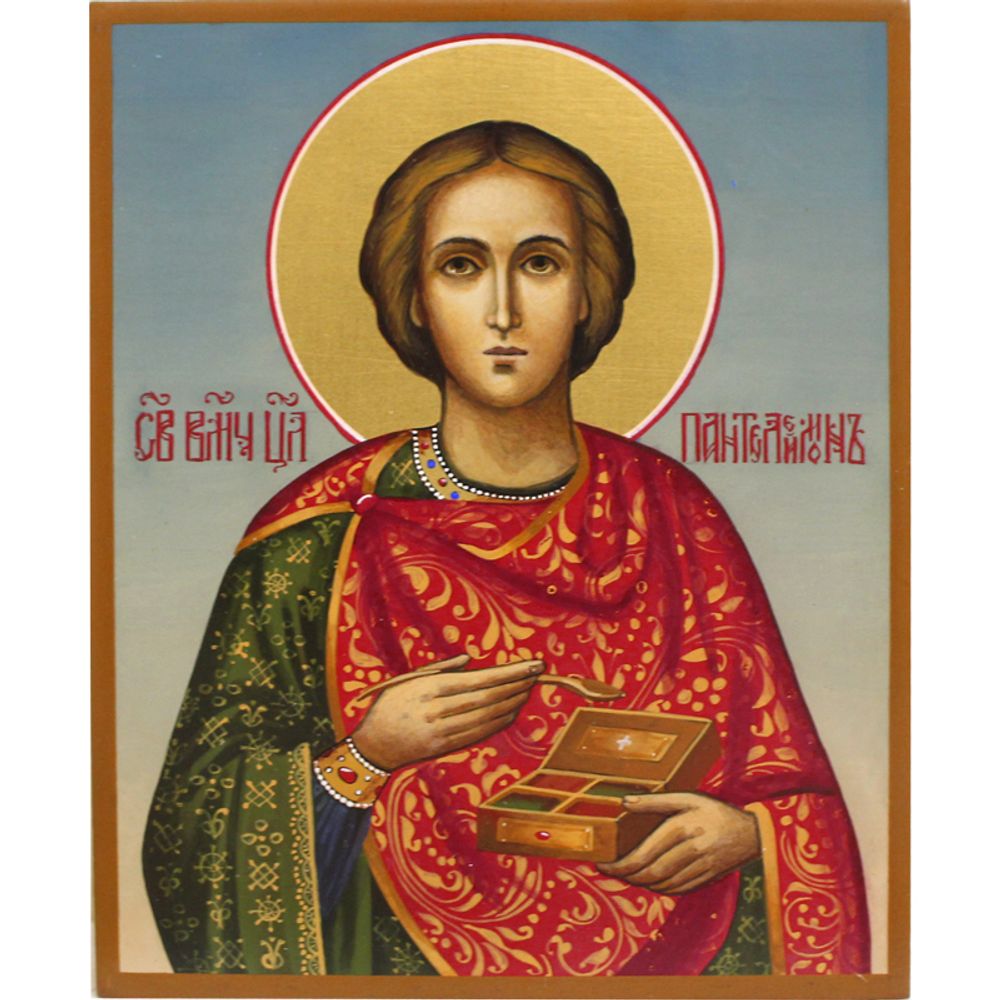 Икона Святого Пантелеймона Целителя. Рукописная икона.