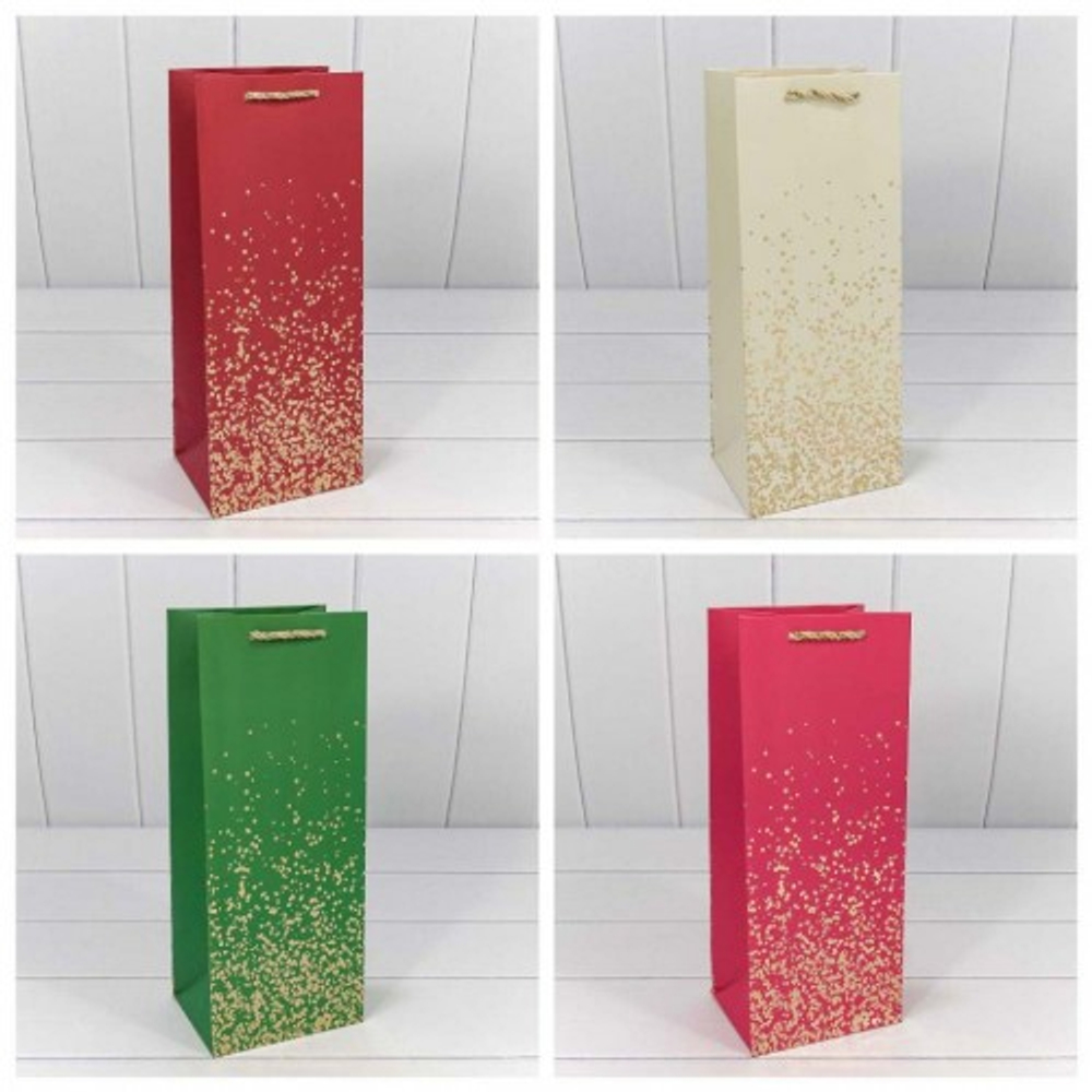 Пакет подарочный Под бутылку 14х35х11см "Золотые вкрапления" (Микс)