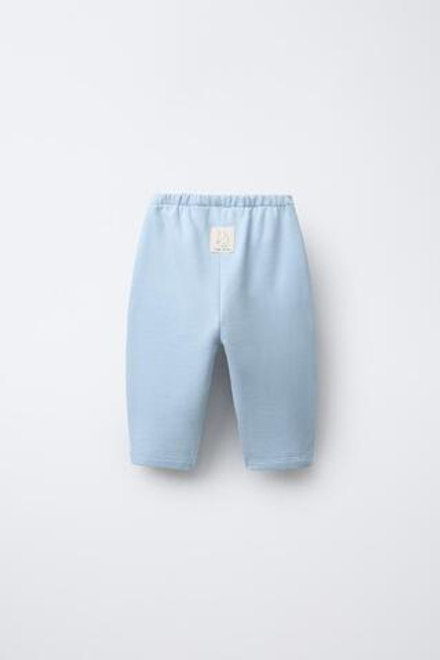ZARA БРЮКИ BAGGY ИЗ МЯГКОЙ ТКАНИ С НАШИВКОЙ, ГОЛУБОЙ