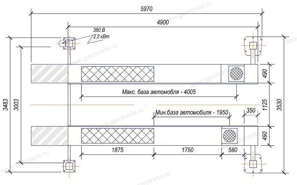 Четырехстоечный подъемник со свободным проходом RLP4-4.5WAF