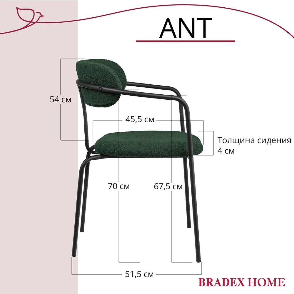Стул Bradex Home Ant букле зелёный